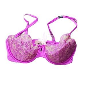 NWT Victoria's Secret Purple & Cream Floral Lace Bra